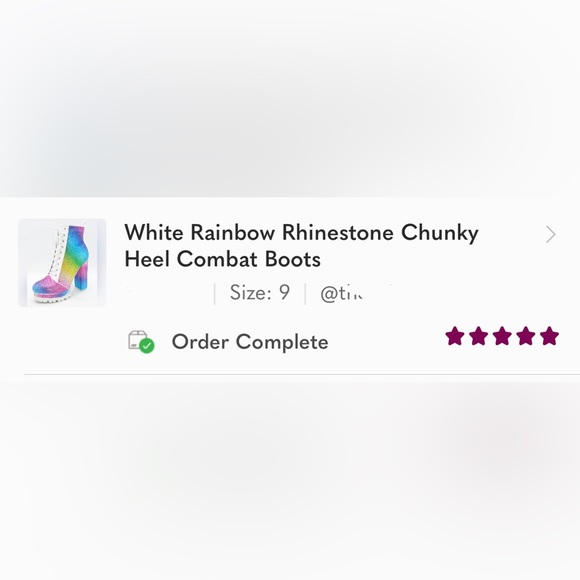 White Rainbow Rhinestone Chunky Heel Combat Boots - Picture 4 of 4